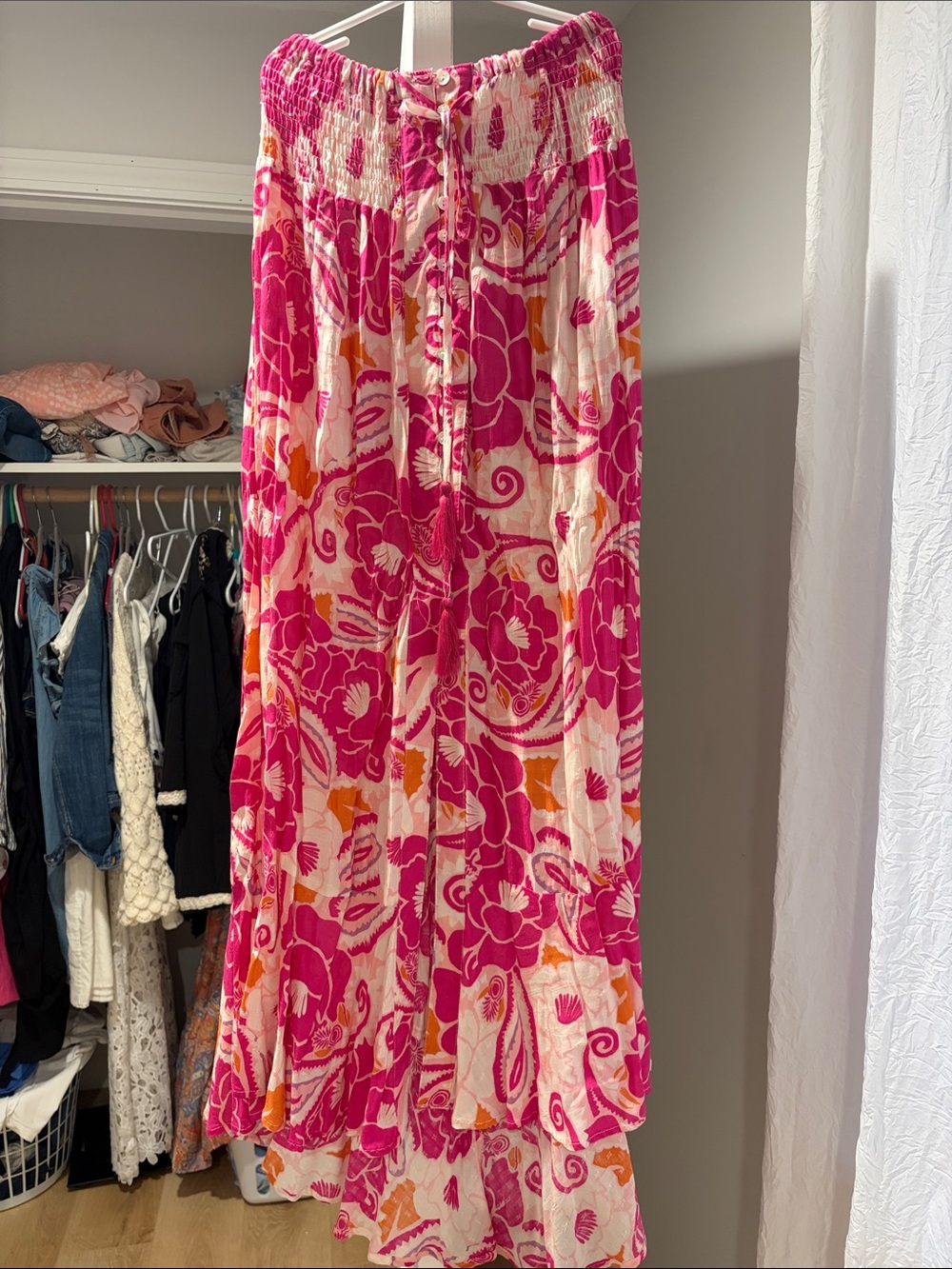 Nicole Miller Boho Pink Floral Maxi Skirt with smocked Waist nwt sz.M